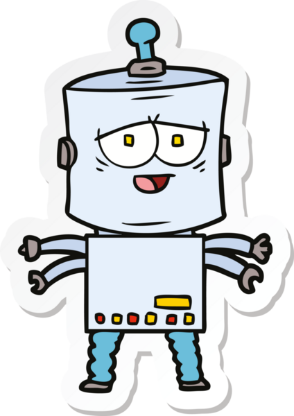 Bir insan tarafından çizilmiş robot karikatür çıkartması.