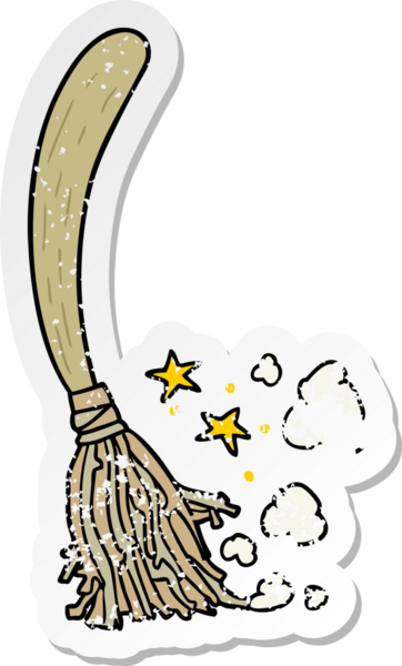 Bir insan tarafından çizilmiş sihirli süpürgenin sıkıntılı çıkartması.