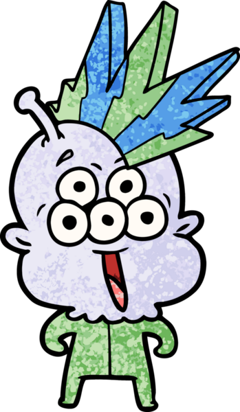 Bir insan tarafından çizilmiş mutlu bir uzaylı çizgi filmi.