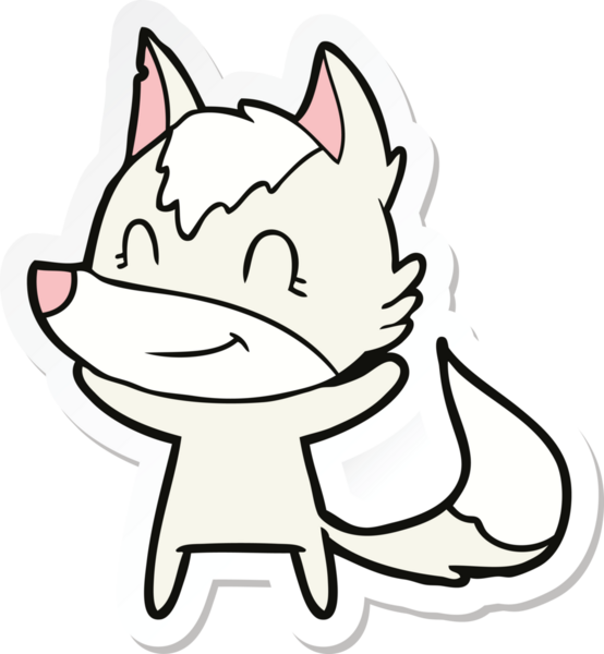 Bir insan tarafından çizilmiş dost canlısı bir kurt çizgi filminin çıkartması.