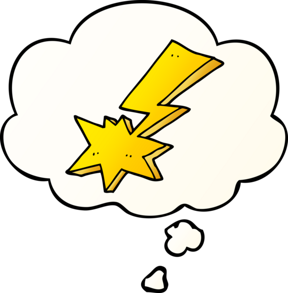 Düşünce baloncuklu çizgi film yıldırımı bir insan tarafından çizilmiş.