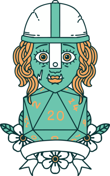 Retro Dövme Tarzı Yarı Ork Dövüşçüsü Bir insan tarafından çizilmiş doğal yirmi zar atışıyla