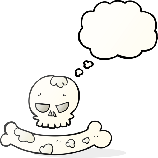 Bir insan tarafından çizilmiş serbest çizim balon kafatası ve kemik sembolü.