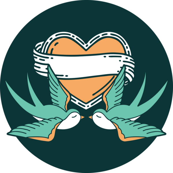 Kırlangıçların ikonik dövme şekli ve bir insan tarafından çizilmiş bir kalp.