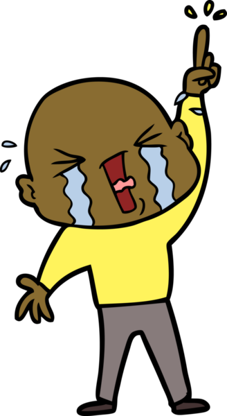 Bir insan tarafından çizilmiş ağlayan kel bir adam.