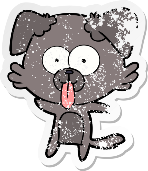 Bir insan tarafından çizilmiş dilli çizgi film köpeğinin sıkıntılı çıkartması.