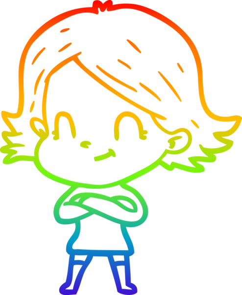 Gökkuşağı gradyan çizimi. Bir insan tarafından çizilmiş karikatür dostu bir kız.