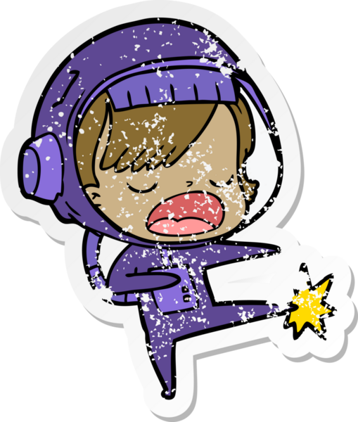 Çizgi film astronot bir kadının insan tarafından çizilmiş tekmelerinin sıkıntılı çıkartması.