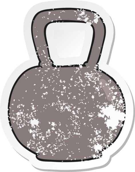 Çizgi filmin gerilemiş çıkartması. Bir insan tarafından çizilmiş çaydanlık çanı ağırlığı.