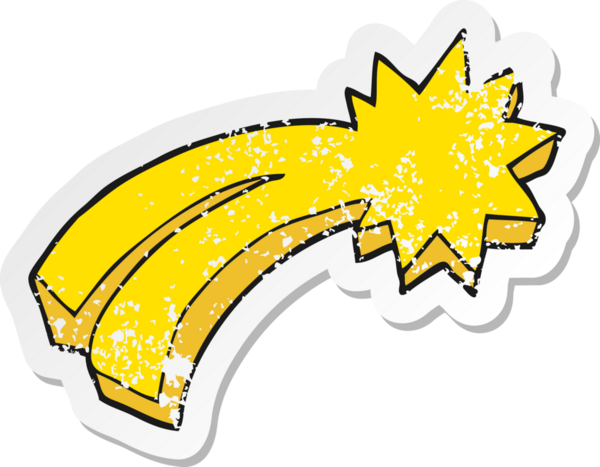 Bir insan tarafından çizilmiş bir çizgi film yıldızının gerilimli retro yapıştırması.