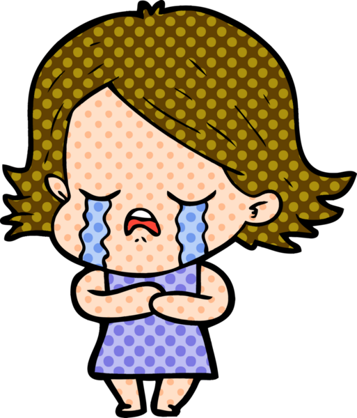 Bir insan tarafından çizilmiş ağlayan çizgi film kızı.