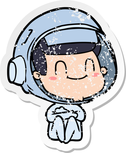 Bir insan tarafından çizilmiş mutlu bir astronotun sıkıntılı çıkartması.