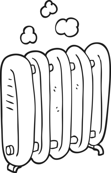 Bir insan tarafından çizilmiş siyah beyaz karikatür radyatörü.