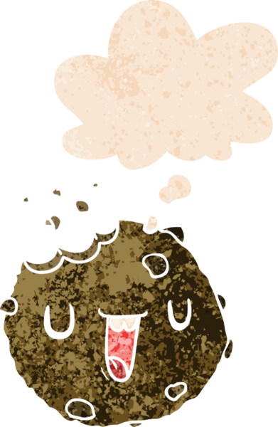 Düşünce baloncuklu çizgi film kurabiyesi grunge sıkıntılı retro desenli bir insan tarafından çizilmiş