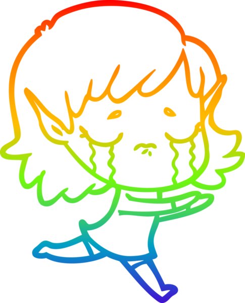 Gökkuşağı gradyan çizgi çizimi Bir insan tarafından çizilmiş ağlayan elf kızı