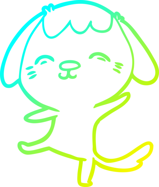 Bir insan tarafından çizilen mutlu çizgi film köpeğinin soğuk gradyan çizimi