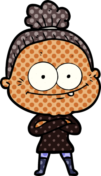 Bir insan tarafından çizilmiş mutlu yaşlı kadın çizgi filmi.