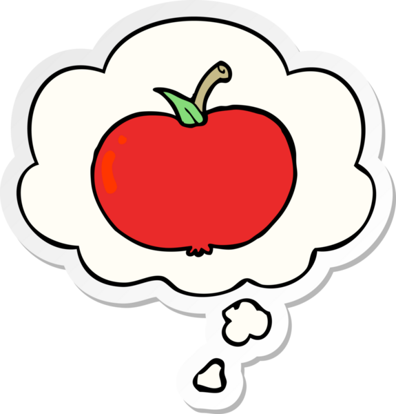 insan tarafından çizilmiş bir çıkartma olarak düşünce baloncuklu çizgi film elması.