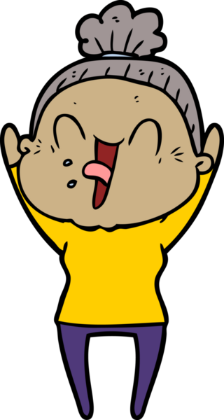 Bir insan tarafından çizilmiş mutlu yaşlı kadın çizgi filmi.