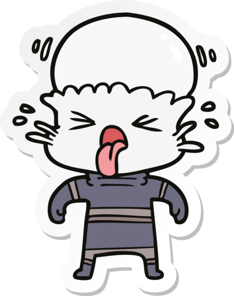 Bir insan tarafından çizilmiş garip bir uzaylı çizgi film çıkartması.