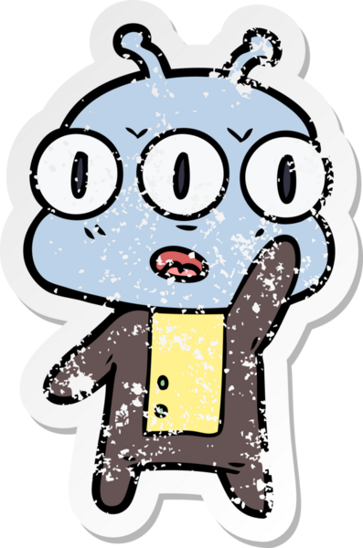 Bir insan tarafından çizilmiş üç gözlü uzaylı karikatürünün sıkıntılı çıkartması.