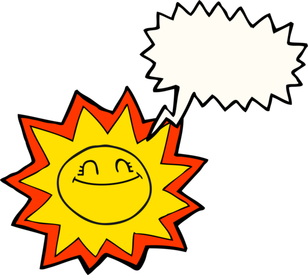 Bir insan tarafından çizilmiş mutlu serbest konuşma balonu karikatür güneşi