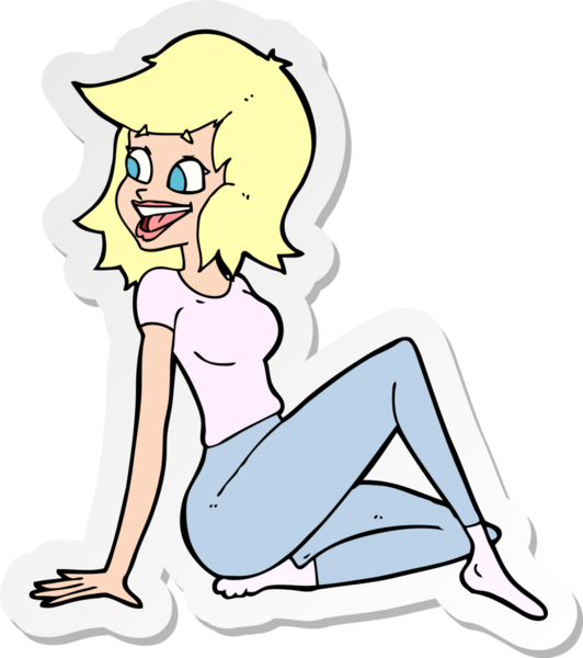 Çizgi film çıkartması. Güzel bir kadın. Bir insan tarafından çizilmiş.