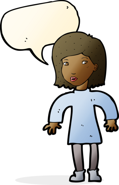 Bir insan tarafından çizilmiş konuşma balonu olan dikkatli bir kadın.