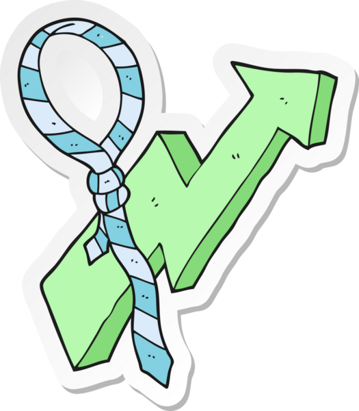 Bir insan tarafından çizilmiş karikatür çalışma kravatı ve ok ilerleme sembolü