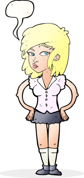 Kalçasında bir insan tarafından çizilmiş konuşma balonu olan güzel bir kadın.