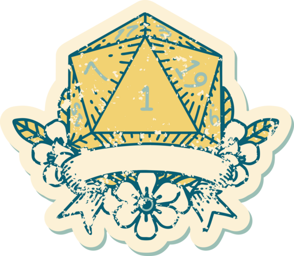 Retro Dövme Biçimi Doğal Bir d20 zar bir insan tarafından çizildi