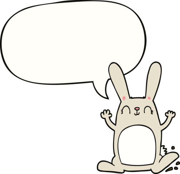 Bir insan tarafından çizilmiş konuşma balonlu çizgi film tavşanı.