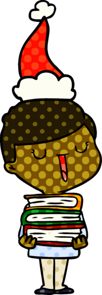 Bir insan tarafından çizilmiş Noel Baba şapkası takan mutlu bir çocuğun el çizimi çizgi roman çizimi.