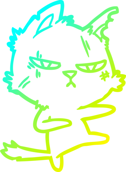 Bir insan tarafından çizilmiş sert bir çizgi film kedisinin soğuk gradyan çizimi