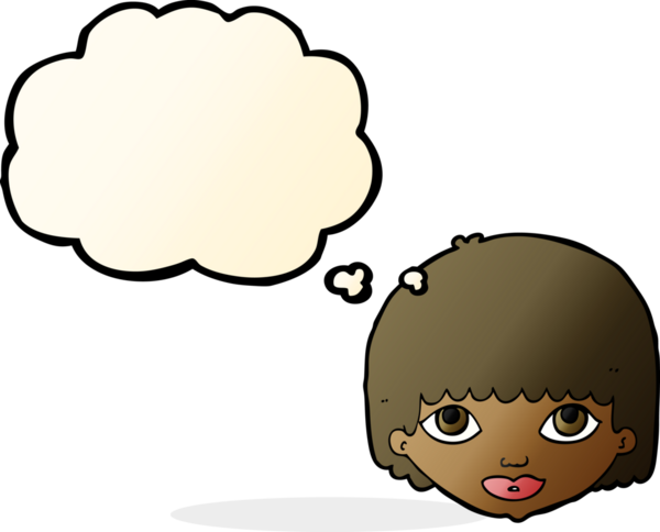 Bir insan tarafından çizilmiş düşünce baloncuklu kadın yüzü.