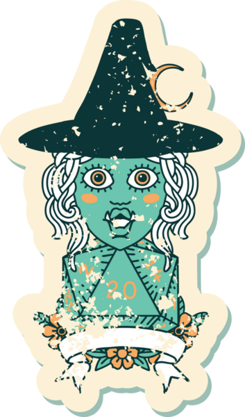 Retro Dövme Biçimi Bir insan tarafından çizilmiş doğal 20 zarlı yarı ork cadı karakteri