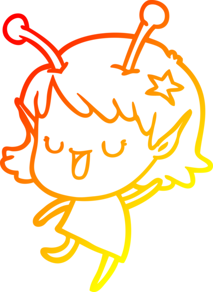 Bir insan tarafından çizilmiş mutlu bir uzaylı kız çizgi filminin çizimi.