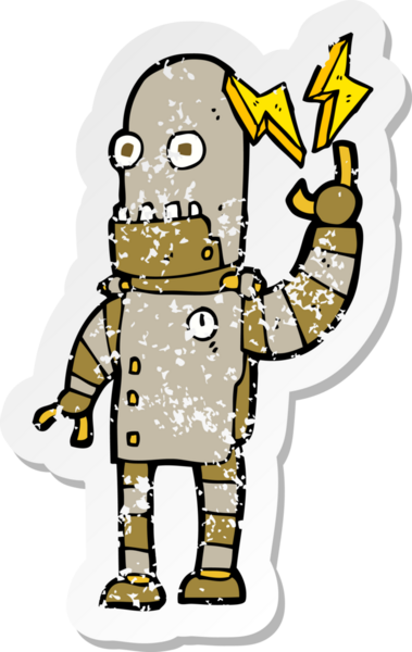 Bir insan tarafından çizilmiş eski bir robot karikatürünün gerilimli yapıştırması