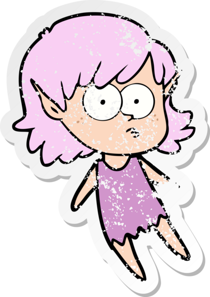 Bir insan tarafından çizilmiş karikatür elf kızının sıkıntılı çıkartması.