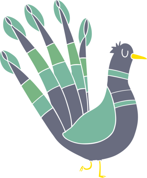 Bir insan tarafından çizilmiş düz renkli tavus kuşu