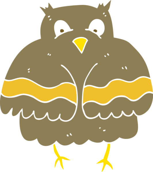 Bir insan tarafından çizilmiş baykuşun düz renk çizimi