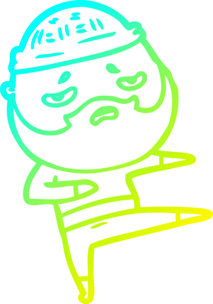 Bir insan tarafından çizilmiş sakallı, endişeli bir çizgi film çizimi.