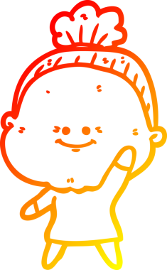 Bir insan tarafından çizilmiş mutlu, yaşlı bir kadının sıcak çizgi çizimi.