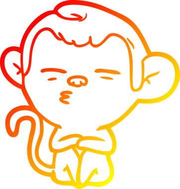 Bir insan tarafından çizilmiş şüpheli bir maymunun sıcak çizgi çizimi