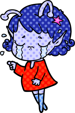 Bir insan tarafından çizilmiş ağlayan uzaylı kız çizgi filmi.