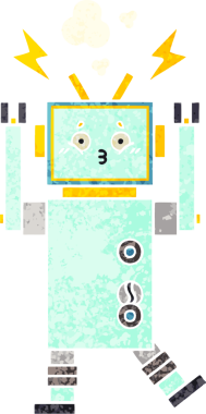 Bir insan tarafından çizilmiş bir robotun retro çizim tarzı karikatürü