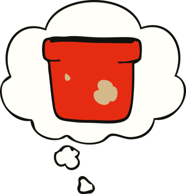 Bir insan tarafından çizilmiş düşünce baloncuklu saksı.