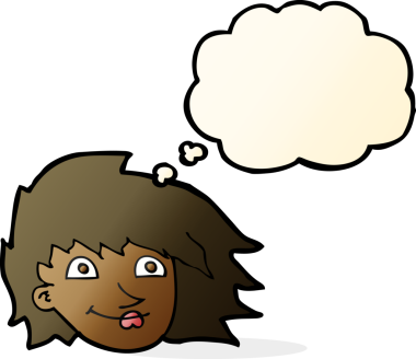 Bir insan tarafından çizilmiş düşünce baloncuklu kadın yüzü.