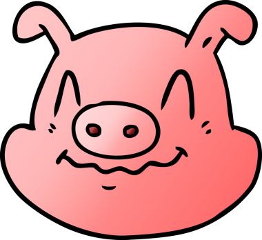 Bir insan tarafından çizilmiş domuz suratlı çizgi film.