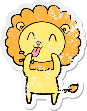 Bir insan tarafından çizilmiş mutlu çizgi film aslanının sıkıntılı çıkartması.